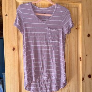 Pink Rose Mauve Striped V-Neck Tee